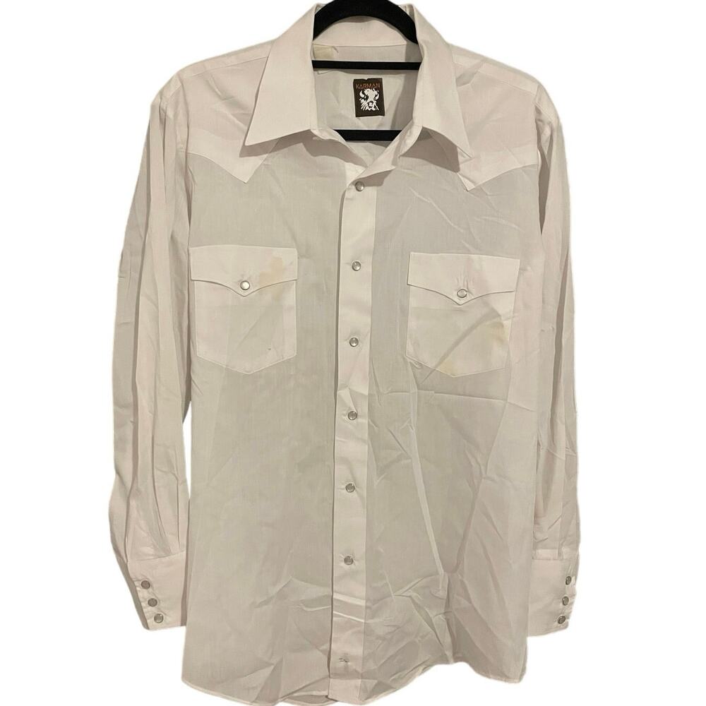 Vintage 80s Karman White Pearl Snap Long Sleeve Shirt Adult Large